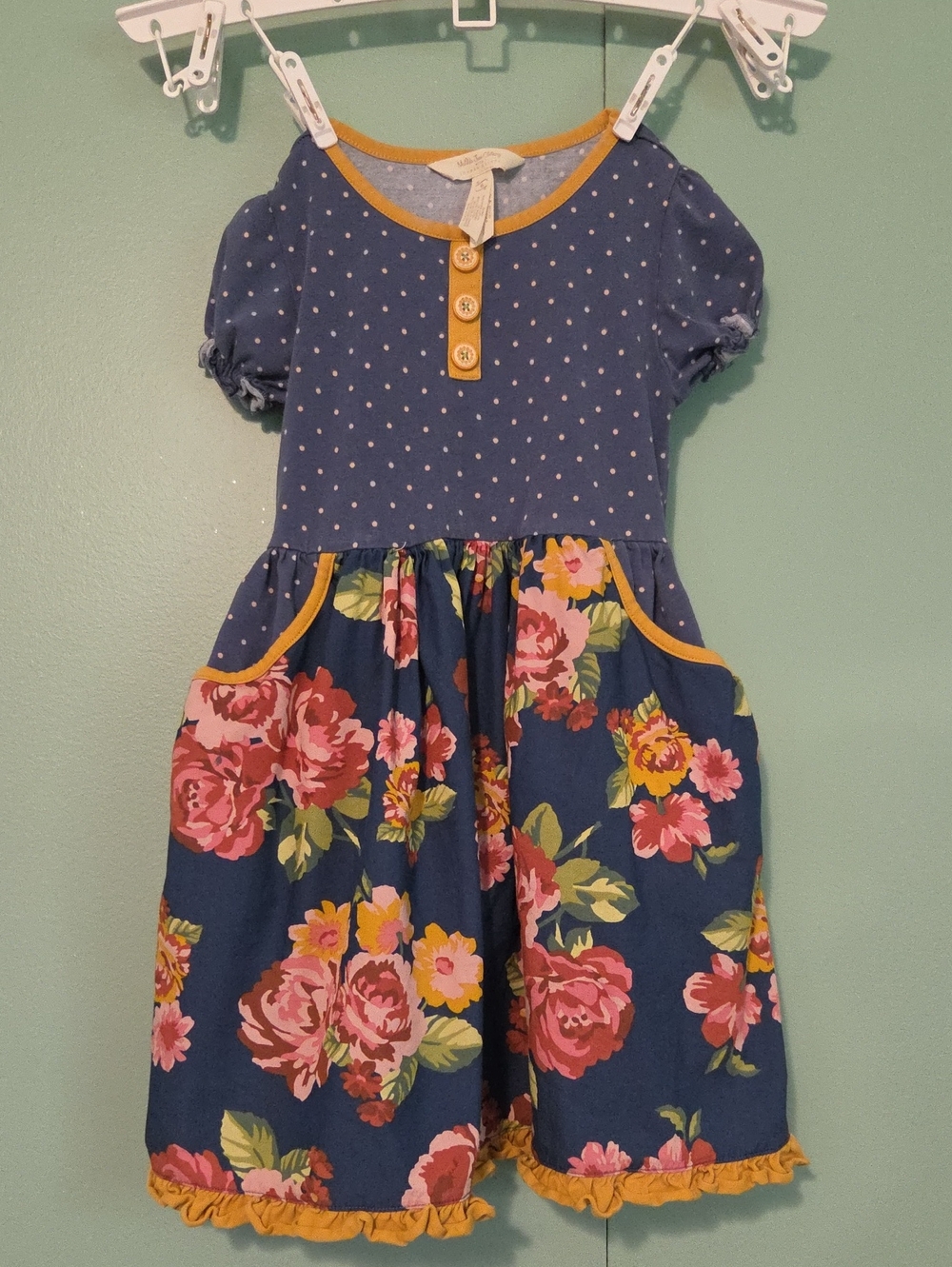 Matilda Jane Joanna Gaines Floral Navy Pink Pocket Dress Size 6